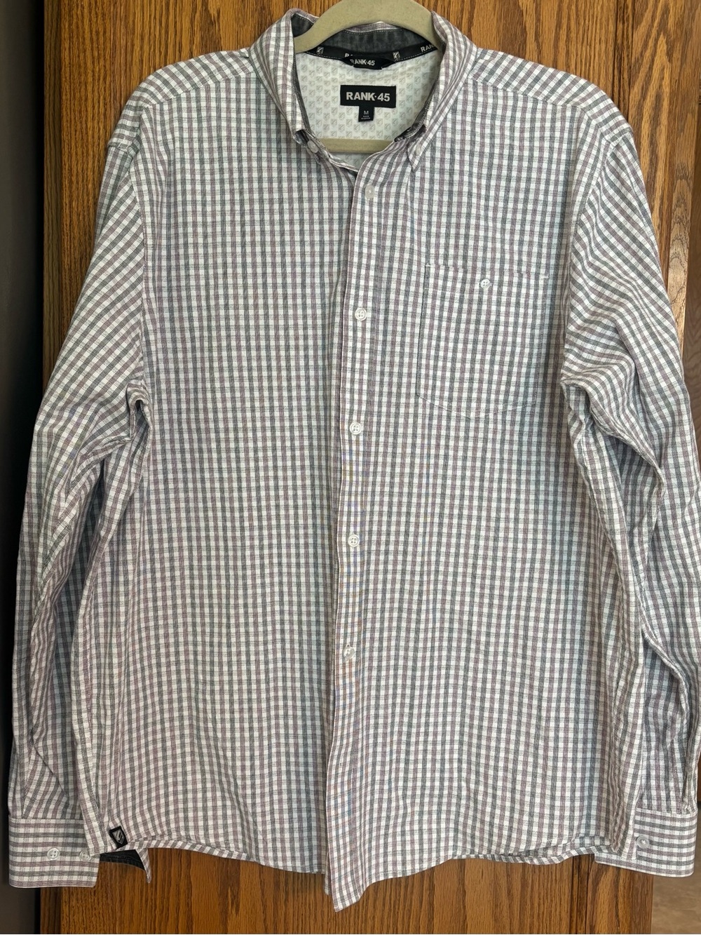 Rank 45 Men's Long-Sleeve Check Button-Down Shirt - White/Burgundy/Black M